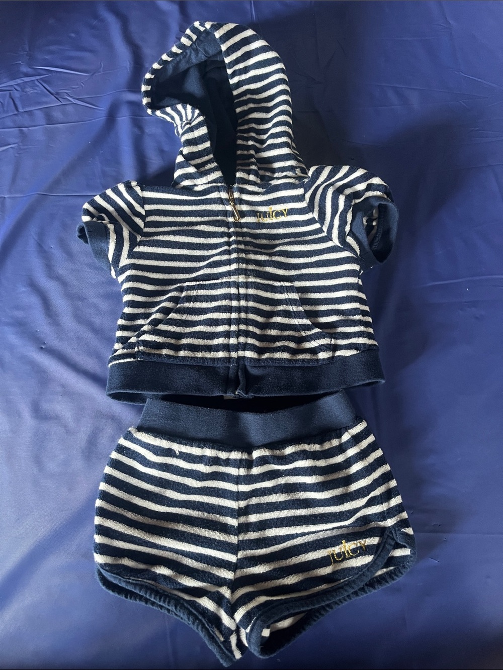 Juicy Couture Navy & White Striped Hooded Short Set